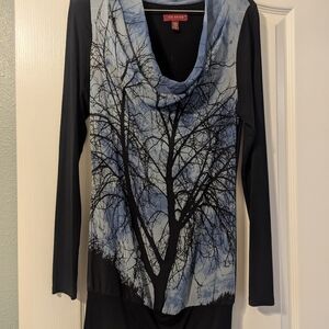 Black and Blue Tree Print Long Sleeve Top